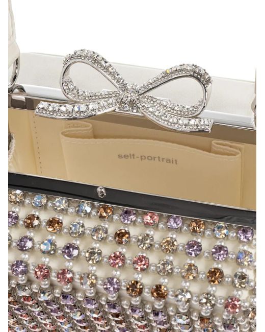 Borsa Tote Con Fiocco E Cristalli di Self-Portrait in White