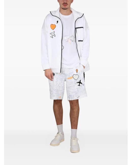 Boss White Graphic-Patch Zip-Up Sweatshirt for men