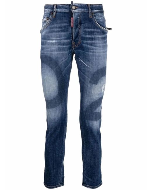 DSquared² Blue Logo-Print Skinny Jeans for men