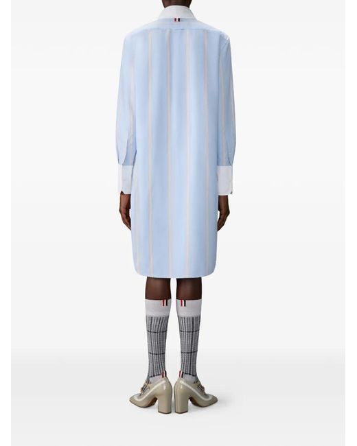 Thom Browne Blue Striped-Pattern Shirt Dress