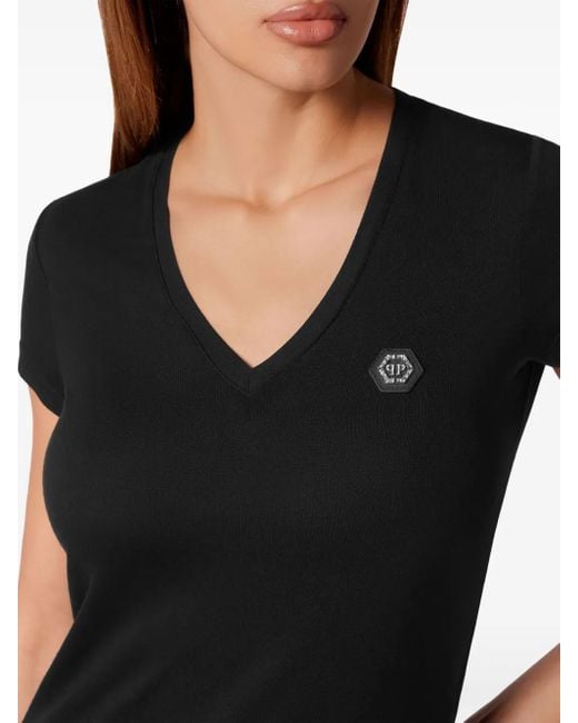 Philipp Plein Black Logo-Appliquéd Cotton T-Shirt