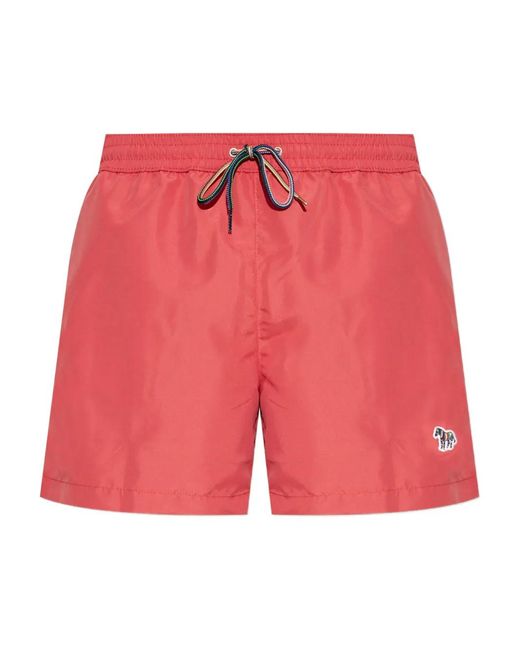 Paul Smith Red Burnt- Zebra-Logo Swim Shorts for men