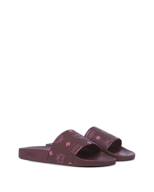 MCM Purple Monogram-Print Slides