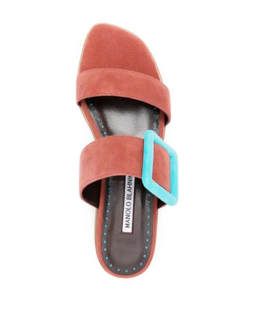 Manolo Blahnik White Buckle-Detail Suede Sandals