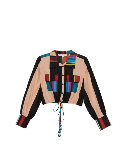 CONNOR & BLAKE Blue Amelia Striped Cropped Shirt