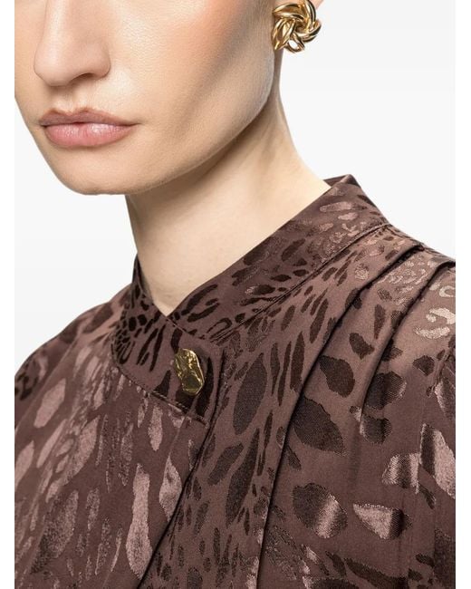 Nissa Brown Leopard-Print High-Neck Top