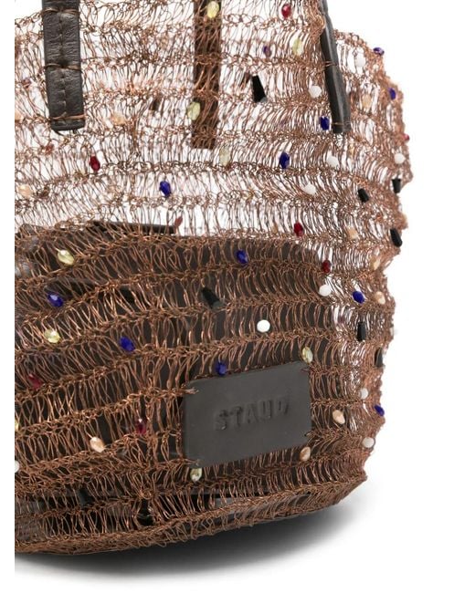 Staud Brown Jewel Beaded Tote Bag