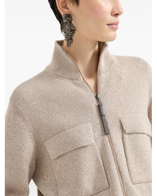 Brunello Cucinelli Natural Cardigan Con Zip/L