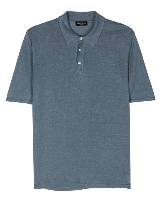 Roberto Collina Blue Short-sleeve Linen Polo Shirt for men