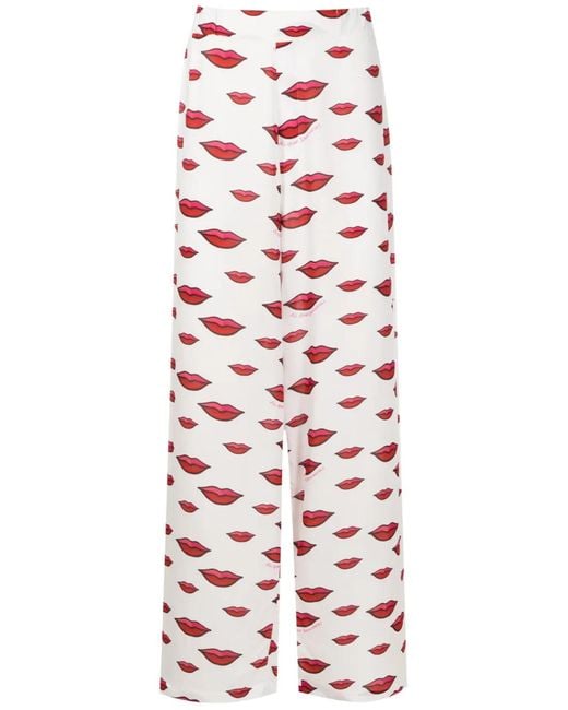 Amir Slama White Lips-Motif Straight Trousers