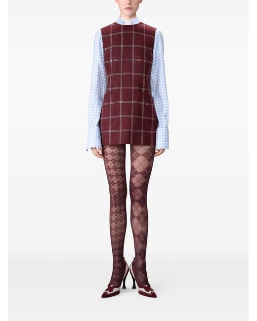 Thom Browne Purple Windowpane Hunting Tweed Mini Pencil Dress
