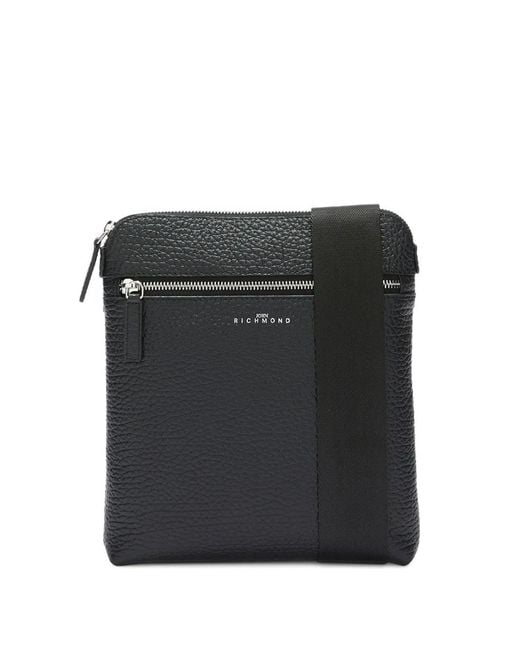 John Richmond Black Zip Messenger Bag for men