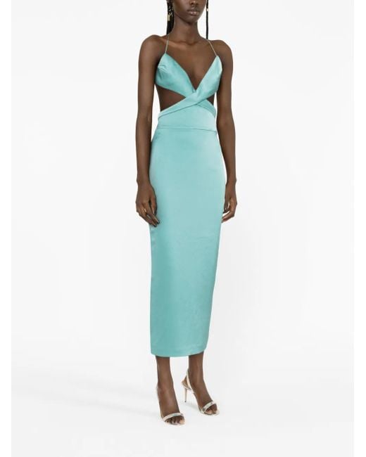 Alex Perry Blue Mason Cut-Out Satin Midi Dress
