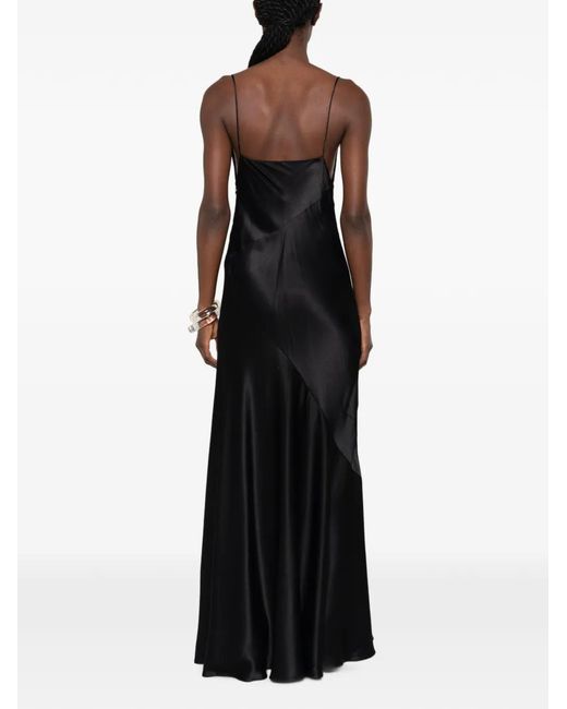 Alberta Ferretti Black Satin-Finish Side-Slit Maxi Dress