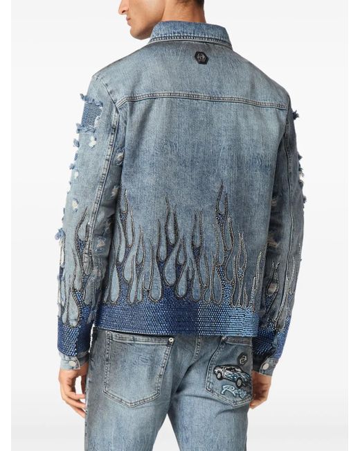 Philipp Plein Blue Strass Flame Jacket for men