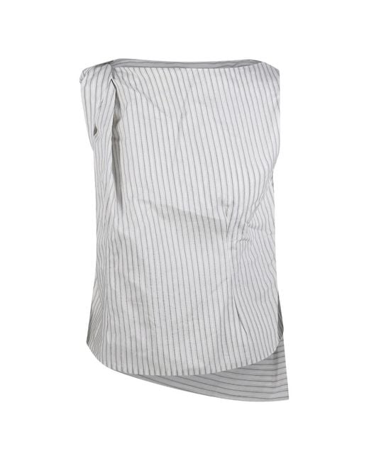 Rohe Gray Stripe-Pattern Draped Top