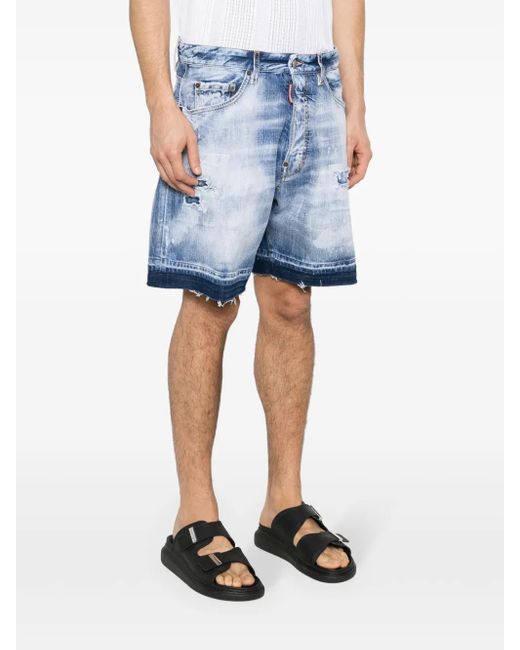 DSquared² Blue Distressed Washed-Denim Shorts for men