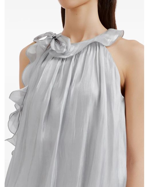 B+ AB Gray Ruffle-Trimmed Bow-Detail Blouse