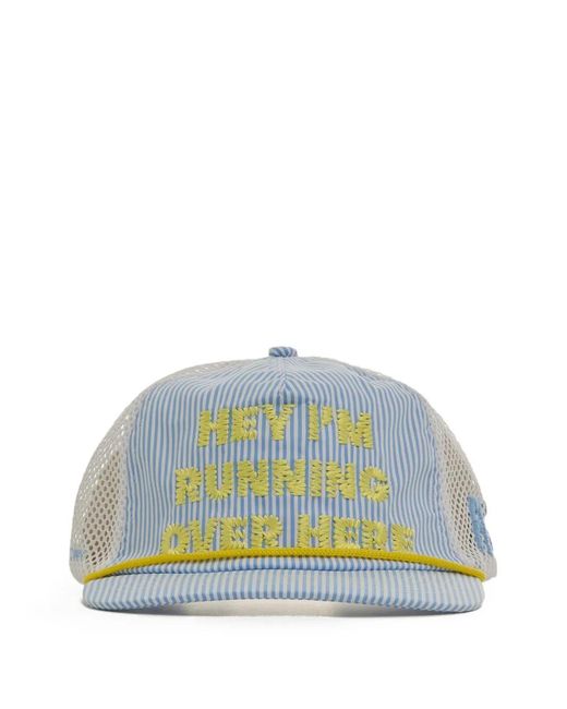 ALEX ZONO Blue Striped Embroidered Trucker Hat