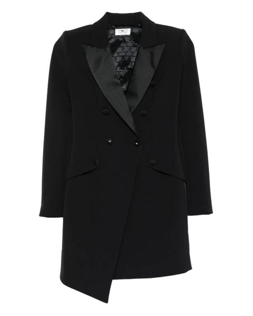 Elisabetta Franchi Black Satin-Lapel Double-Breasted Mini Dress