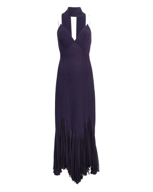 Khaite Blue Candita Pleated V-Neck Slip Midi Dress