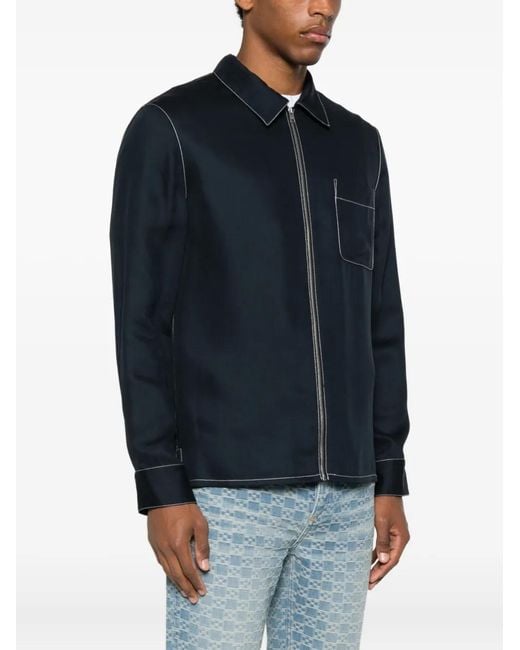 Sandro Blue Contrast-Stitching Shirt Jacket for men