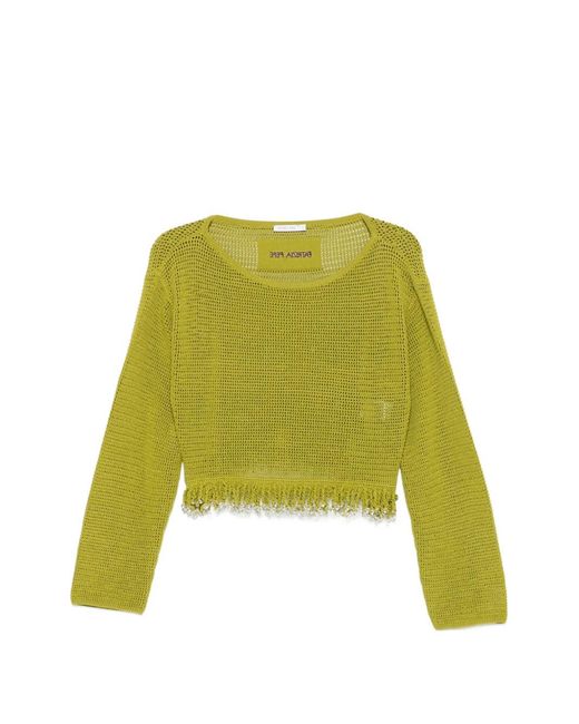 Patrizia Pepe Green Bead-Embellished Crochet-Knit Sweater