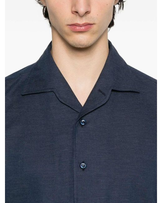 Brioni Blue Long-Sleeve Button-Fastening Shirt for men