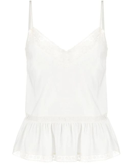 P.A.R.O.S.H. White Lace-Trim Silk Tank Top