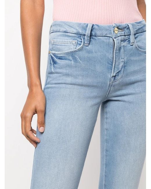 FRAME Blue Mid-Rise Cropped Jeans