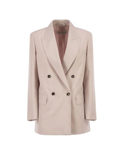 Max Mara Natural Double-Breasted Peak-Lapel Blazer