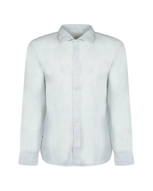 120% Lino Blue Button-Fastening Curved-Hem Shirt for men