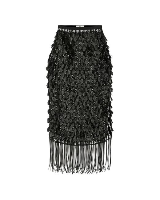 Elisabetta Franchi レディース ブラック フリンジ スカートの通販はau