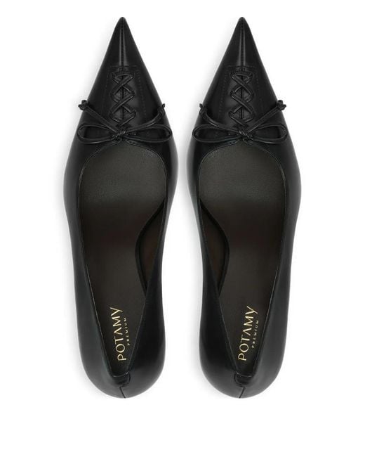 POTAMY Black 100Mm Pointed Lace-Up Detail Pumps