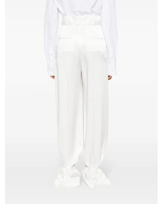 Jil Sander White Belted Ankle-Tie Tailored Trousers