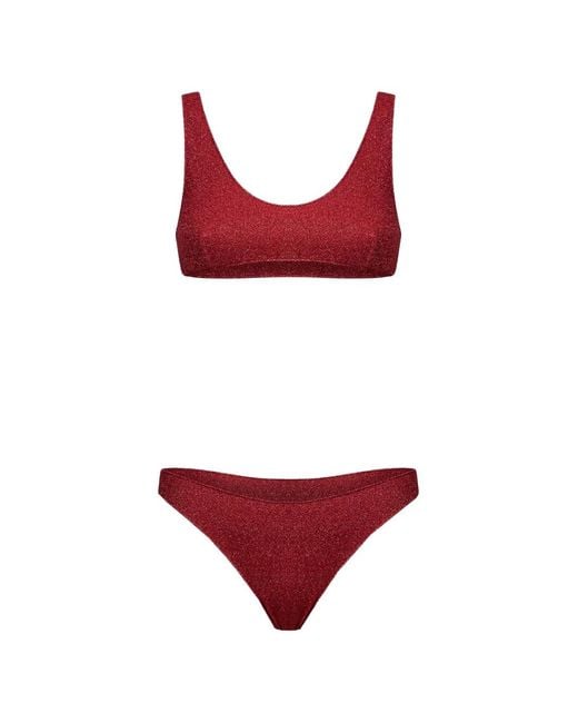 Oseree Red Lumière Glitter-Effect Bikini