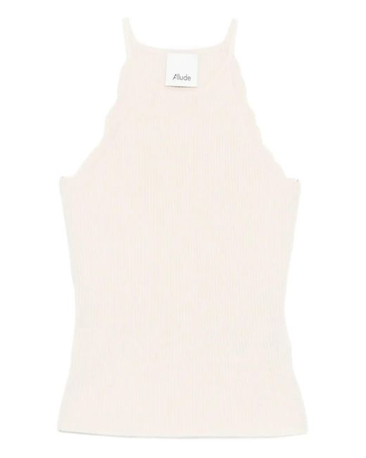 Allude Gewelfde Geribbelde Tanktop in het White