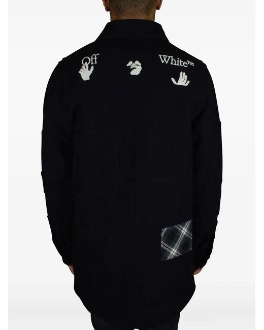 Off-White c/o Virgil Abloh Blue Tartan-Insert Buttoned Coat for men