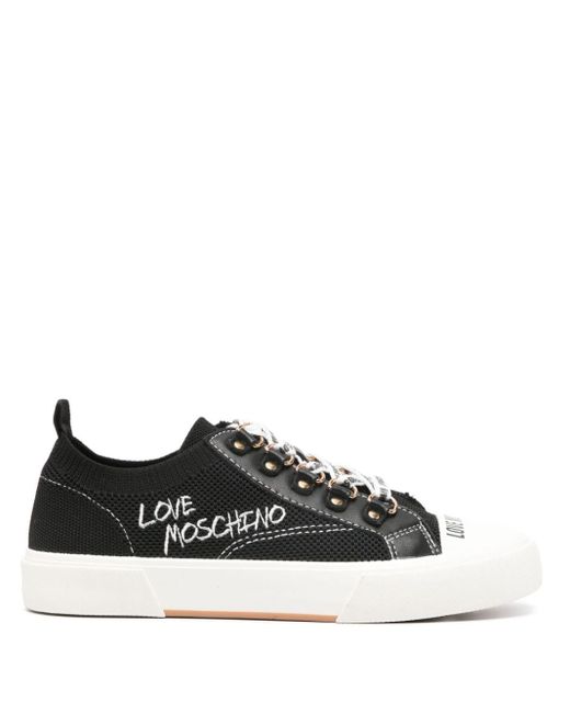 Love Moschino Black Logo-embroidered Knitted Sneakers