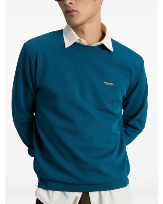 Woolrich Blue Logo Interlock Crew-Neck Sweater for men