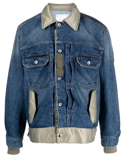 Sacai Blue Contrasting-Collar Denim Jacket for men