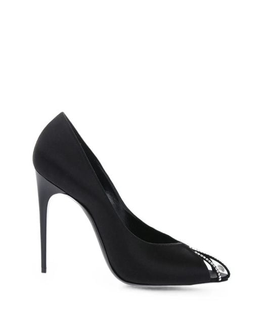 Saint Laurent Black Rhinestone-Embellished Open-Toe Pumps