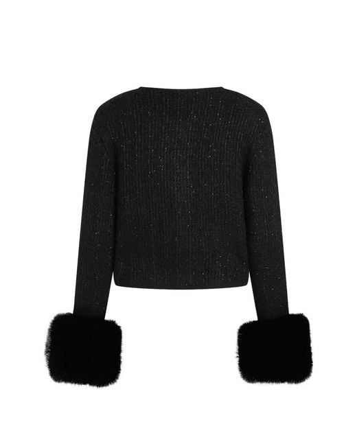 Karl Lagerfeld Black Faux Fur-Trim Knitted Cardigan