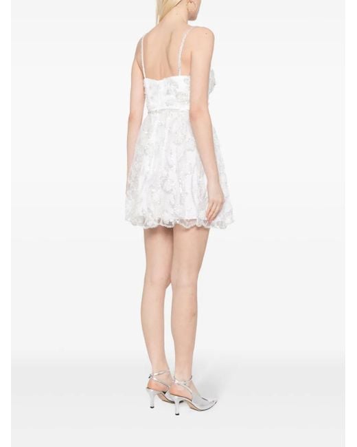 Self-Portrait White Sequin-Embellished Lace Minidress