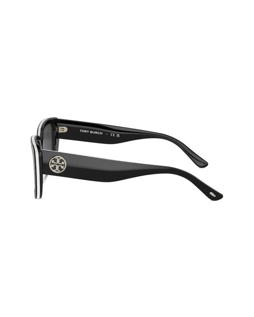 Tory Burch Black Rectangle-Frame Logo-Plaque Sunglasses