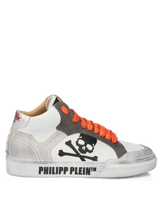 Philipp Plein White X Retrokickz Skull Hi Top Trainers