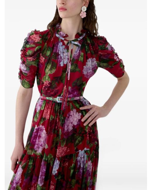 Carolina Herrera White Hydrangea-Print Skinny Belt