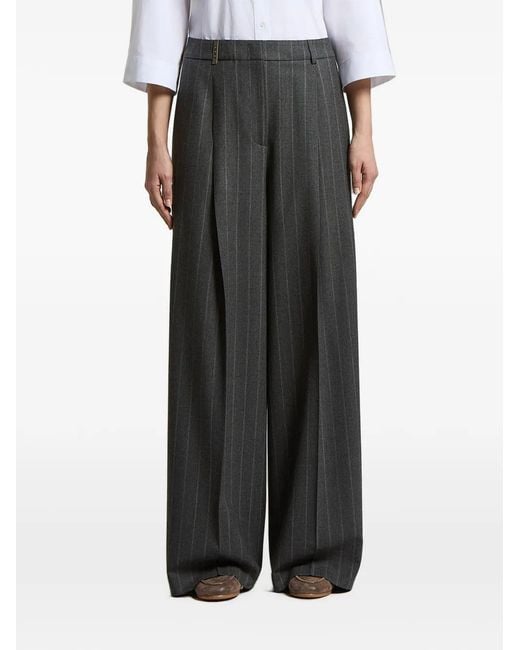 Peserico Black Pinstripe-Pattern Pleated Trousers