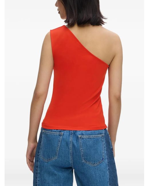 Karl Lagerfeld Red Eyelet-Detail One-Shoulder Top