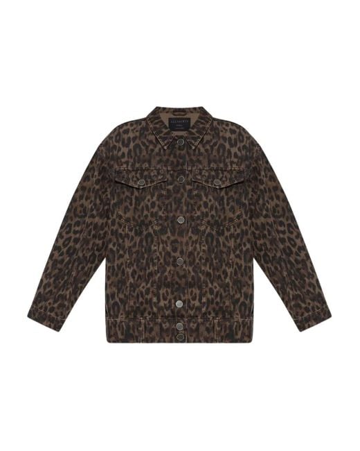 AllSaints Brown Jeansjacke mit Leoparden-Print